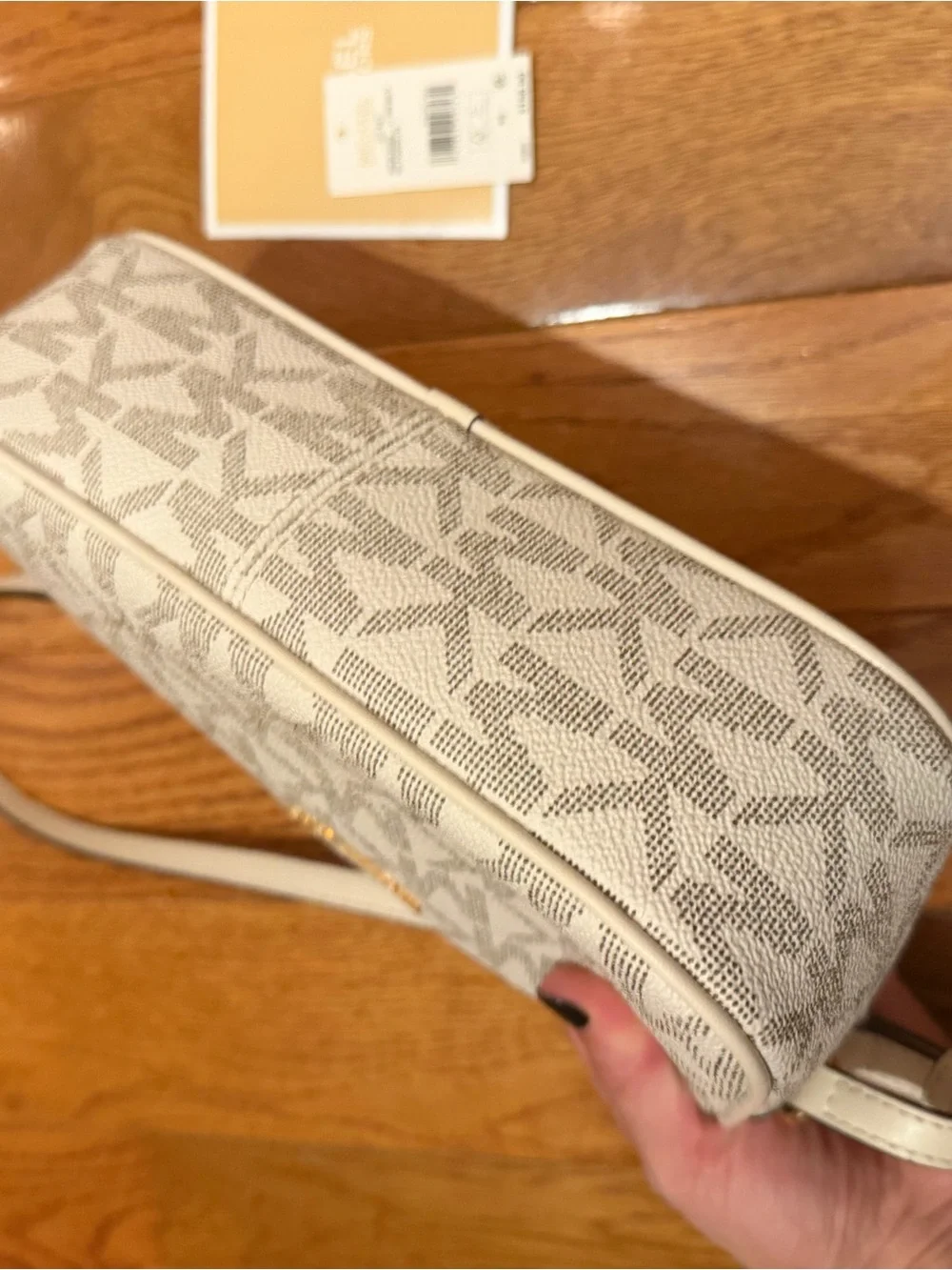 Michael Kors Cream and Taupe MK Logo Crossbody Bag